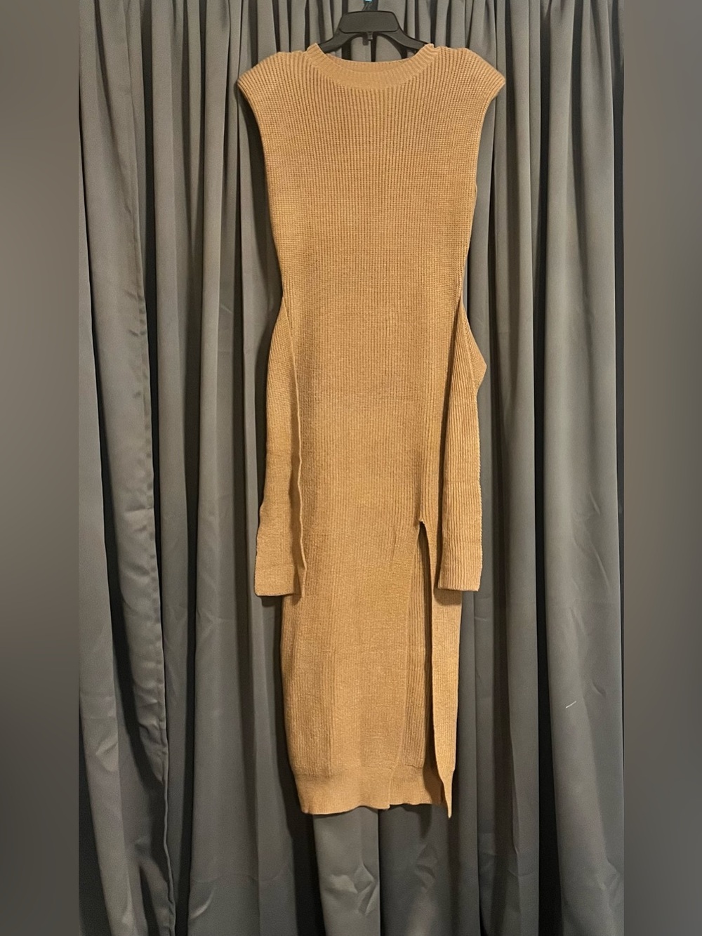JLUXLABEL Camel Sleeveless Knit Maxi Dress with Side Slit